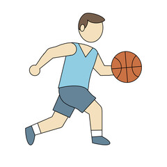 Minimal flat style illustration of a basketball player dribbling the ball. Sport icon for web design, mobile app, infographics, and educational content. Simple, modern vector of athletic movement.
