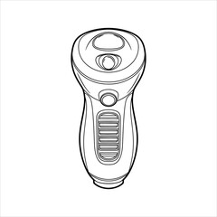 Black and white line drawing of an electric shaver on a white background razor grooming