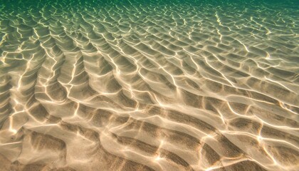 Underwater Sunlight Ripple Pattern on Sandy Riverbed with Transparent Water and Textured Shadows