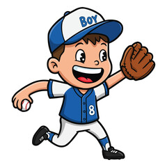 Baseball Player Catching Ball Cartoon Illustration