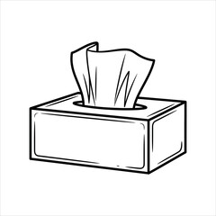 Black and white outline drawing of a tissue box with tissues paper facial tissue