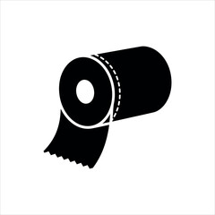 Black silhouette of a roll of toilet paper with a torn sheet hygiene bathroom