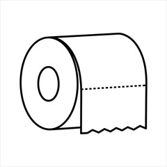 Simple black and white line drawing of a toilet paper roll hygiene bathroom