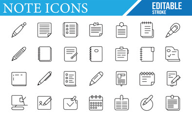Vector Icons for Notes, Checklists, and Writing Materials for Office Use