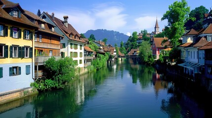 Stunning Panoramic Vistas: European-Style Riverside Towns Bathed in Timeless Charm