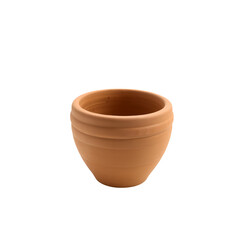 A small rustic terracotta pot with a simple rim and textured surface perfect for small plants or decorative use isolated on transparent background