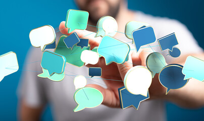 Network of speech bubbles, digital communication, social media, online chat, networking,...