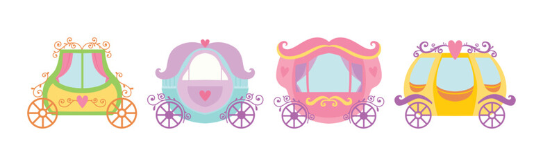 Little Princess Carriage as Royal Attribute Vector Set