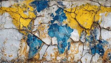 Cracked wall with painted world map