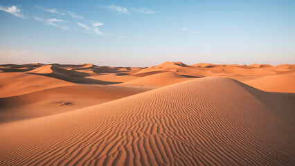 Majestic Rolling Sand Dunes Under Clear Blue Sky in a Serene Desert Landscape