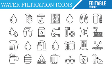Editable Icons for Water Filtration Stages, Pipes, and Purification
