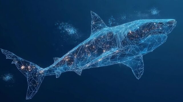 Abstract illustration of a shark in a digital network style