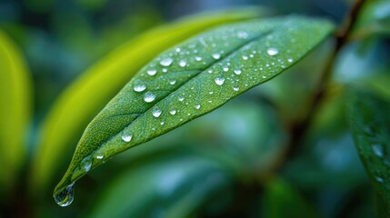 Close-up of a dewy green leaf