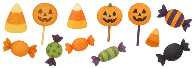 PNG Colorful Halloween candy illustrations, element set on transparent background