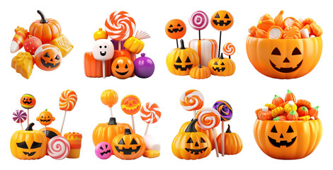 PNG Colorful Halloween candy assortment, element set on transparent background