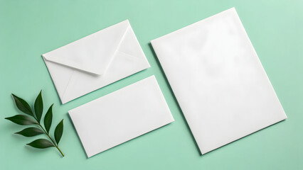 Letterhead and envelopes mockup on mint surface