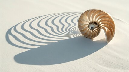 Obraz premium Close up of a nautilus shell casting a patterned shadow on a light colored surface in bright light