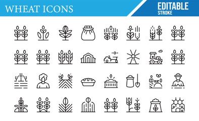 Wheat, Grain, and Farming Tools Icon Set for Eco-friendly Agriculture