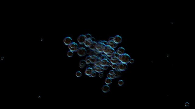 Bubbles burst explosion on black background