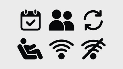 Calendar people refresh airplane mode wifi symbols checkmark arrows