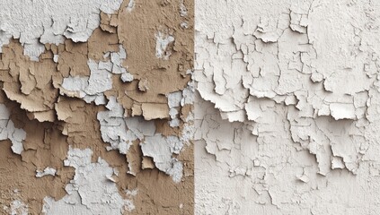Peeling paint on a wall, split in two colors