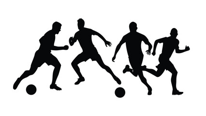 Soccer Players Noir Vector Silhouette Set - Dynamic Football Action Poses