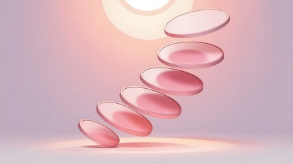 Fototapeta premium Abstract Gradient Background with Floating Pink Disks and Circular Light Source Ideal for Modern Design Projects