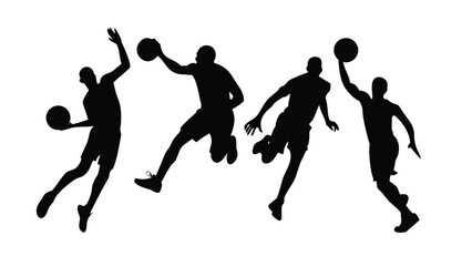 Basketball Players Noir Vector Silhouette Set - Dynamic Sport Action Poses