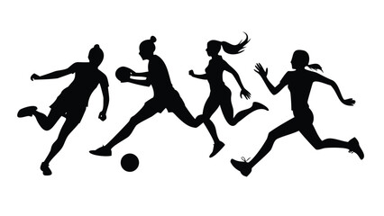 Women's Sports Team Vector Silhouette Set - Female Athletes in Action