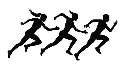Women's Track & Field Athletes Noir Vector Silhouette Set - Dynamic Poses
