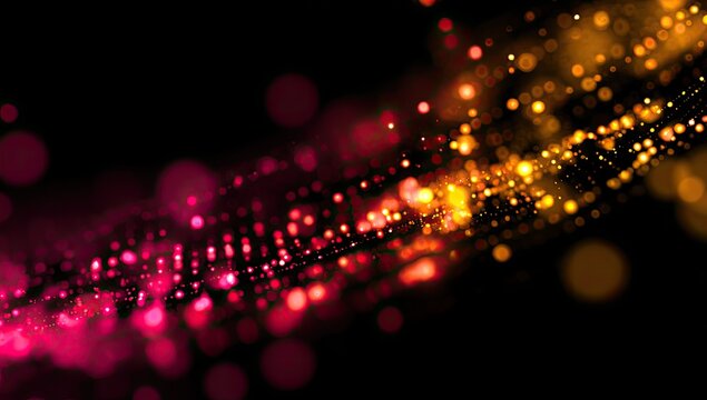 Abstract swirling particles of light in magenta and gold - Powered by Adobe