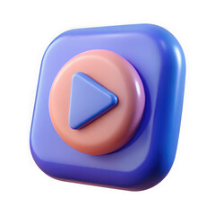 3d rendered blue play button icon with orange circle isolated on transparent background