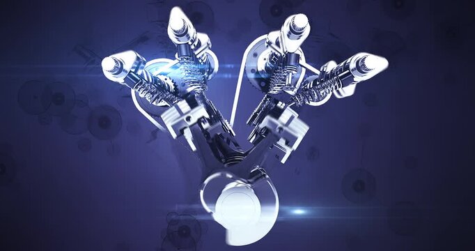 Exploded View of V8 Engine in Full Mechanical Operation of All Parts. High Quality 3D Animation.