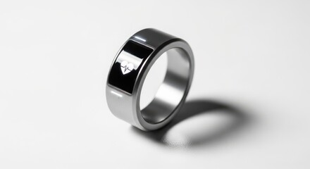 Sleek silver band ring with a modern design and reflective surface