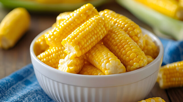 Freshly cut juicy sweet corn in a ceramic bowl for healthy eating and cooking inspiration