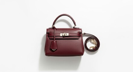 Elegant burgundy croc embossed handbag with silver hardware and mirror charm