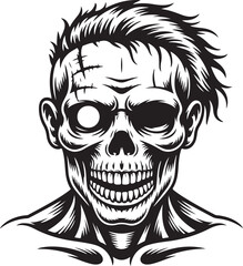 Creepy Zombie Head Vector Illustration with One Eye and Scarred Forehead Art