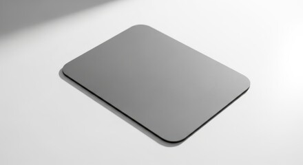 Blank gray mouse pad with rounded corners on a white surface