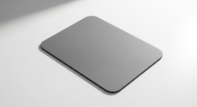Blank gray mouse pad with rounded corners on a white surface