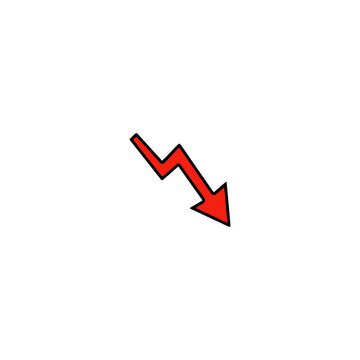 Red downward trending arrow isolated on white background