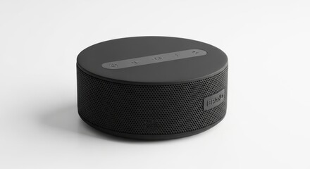 Sleek black cylindrical portable bluetooth speaker with textured sides