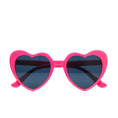 Pink heart shaped sunglasses with dark lenses isolated on transparent background