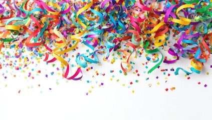 Fototapeta premium Colorful confetti and streamers on white