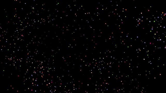 Floating colorful micro plastics particles in water illustration motion on black background