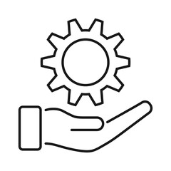 Hand hold gear line icon. Customer relationship management concept vector illustration