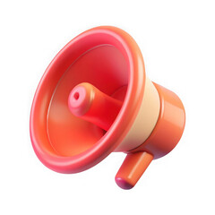 Bright orange megaphone with a white stripe isolated on transparent background