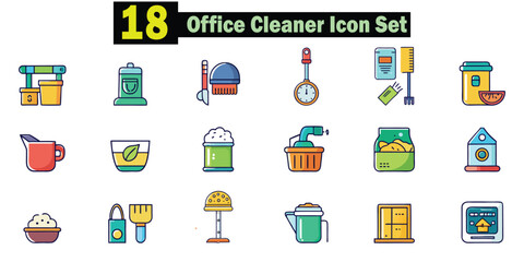 Colorful Flat Icons of Office Cleaning Supplies and Equipment vector