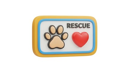 Animal Rescue Sign with Paw Print and Red Heart 3d Rendering