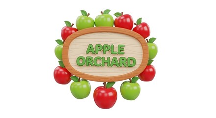 Apple Orchard Sign with Cartoon Apples Around Wooden Board