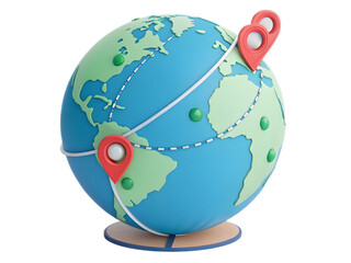 Colorful 3D Globe with Travel Route Highlights